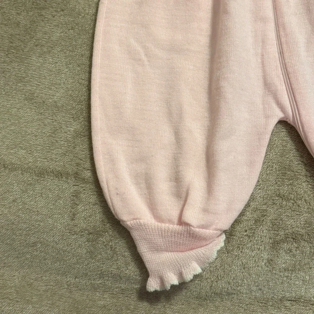 Vintage Bebe Glynne Percy Pink Knit Bear Romper Sleeper Kids 6-9 Months